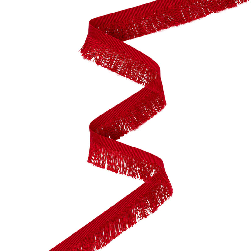 Cotton Grosgrain Ribbon with Fringe Made in Italy - 0.875" - Red