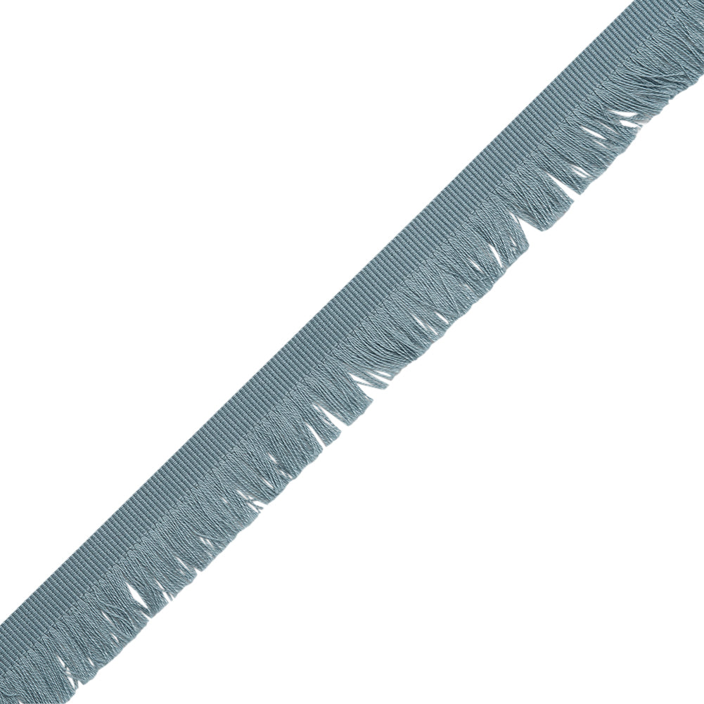 Cotton Grosgrain Ribbon with Fringe Made in Italy - 0.875" - Light Blue