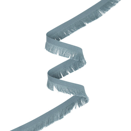 Cotton Grosgrain Ribbon with Fringe Made in Italy - 0.875" - Light Blue