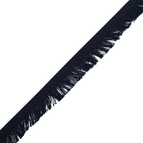 Cotton Grosgrain Ribbon with Fringe Made in Italy - 0.875" - Navy
