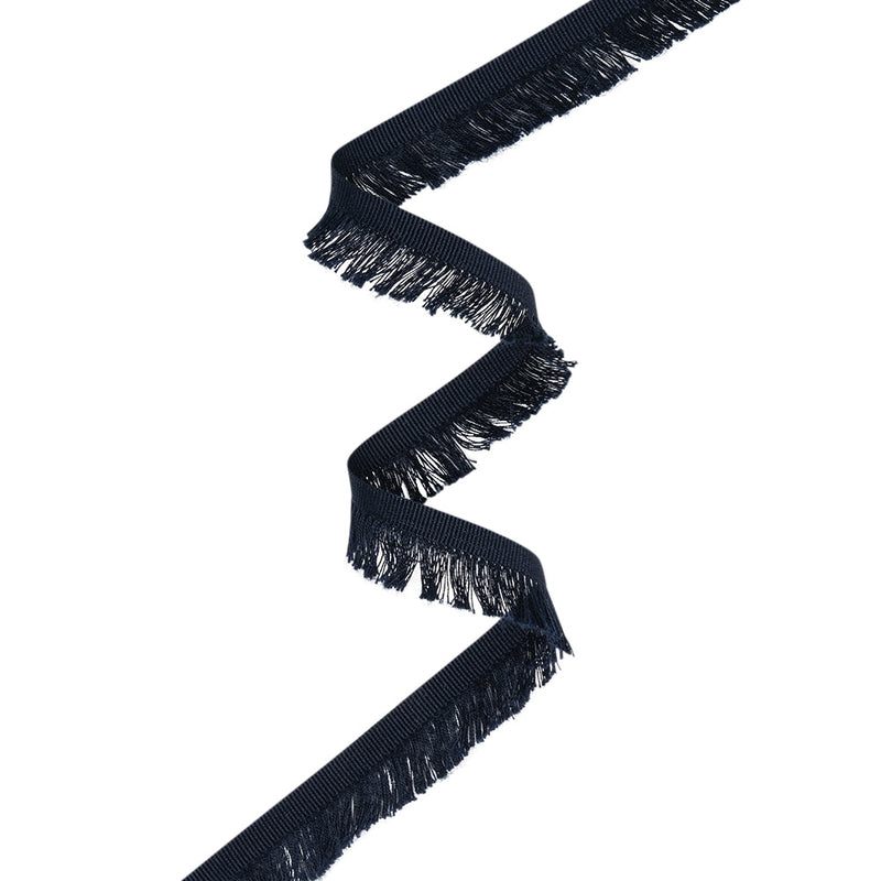 Cotton Grosgrain Ribbon with Fringe Made in Italy - 0.875" - Navy