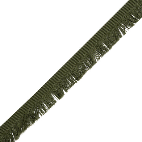 Cotton Grosgrain Ribbon with Fringe Made in Italy - 0.875" - Olive Green