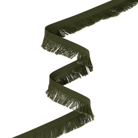 Cotton Grosgrain Ribbon with Fringe Made in Italy - 0.875" - Olive Green