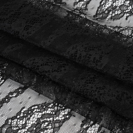 Raschel Lace with Finished Edges - Black Floral Lozenges - Deadstock