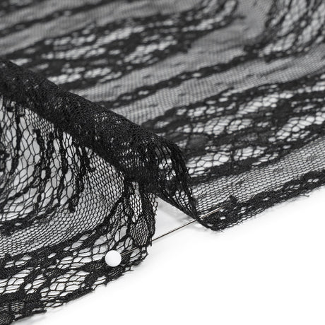 Raschel Lace with Finished Edges - Black Floral Lozenges - Deadstock
