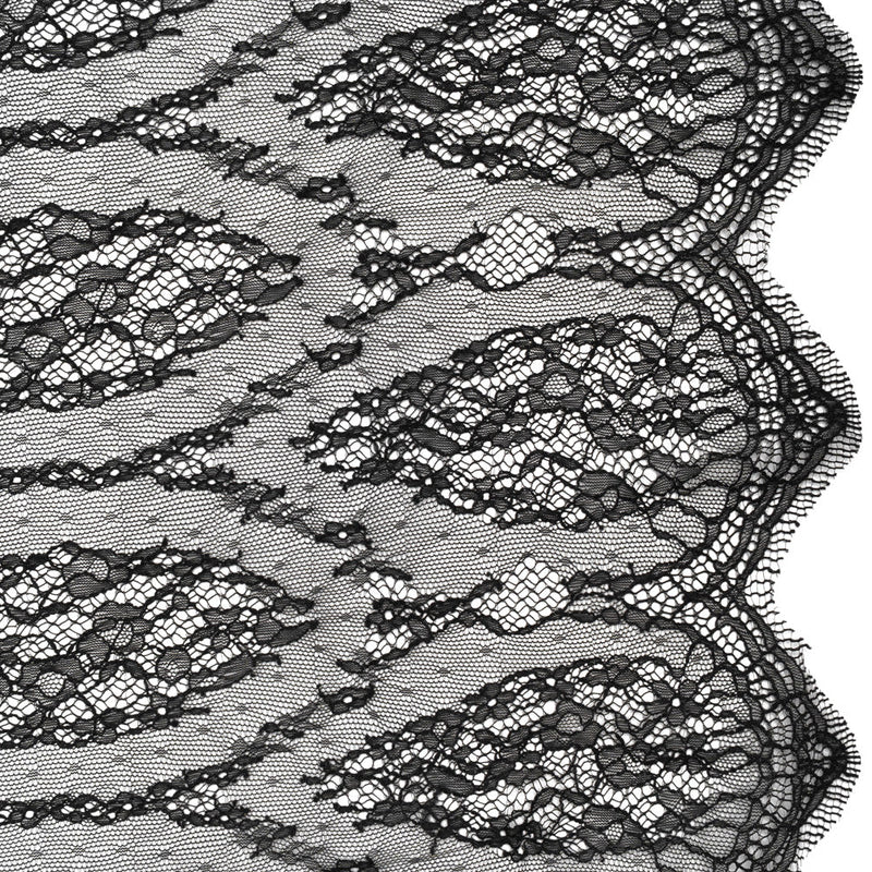 Raschel Lace with Finished Edges - Black Floral Lozenges - Deadstock