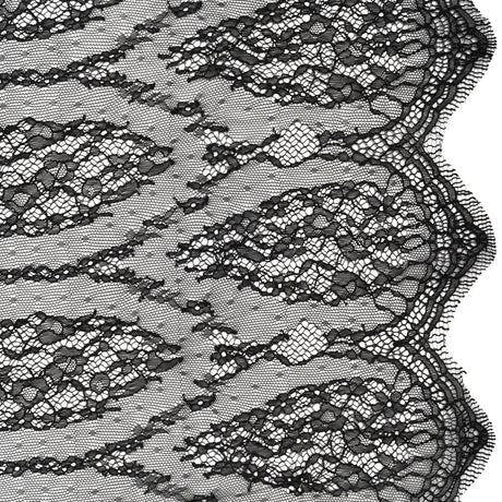 Raschel Lace with Finished Edges - Black Floral Lozenges - Deadstock