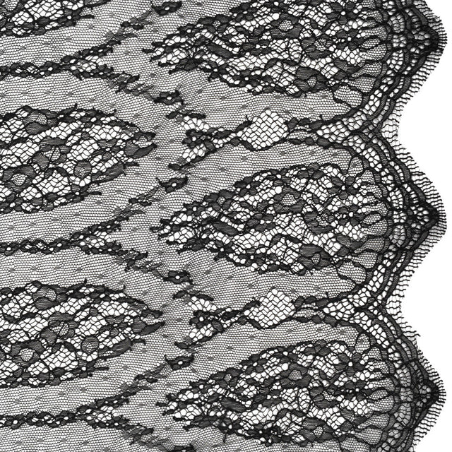 Raschel Lace with Finished Edges - Black Floral Lozenges - Deadstock