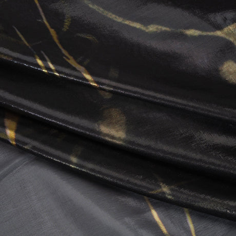 Metallic Silk Lame - Black, Silver and Gold Classical Swirls - Deadstock