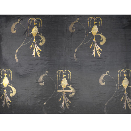 Metallic Silk Lame - Black, Silver and Gold Classical Swirls - Deadstock