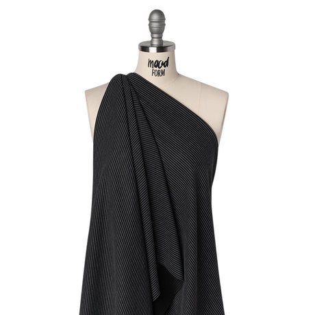 Polyester and Rayon Textured Double Knit - Black and Charcoal Ribbed Stripes - Deadstock