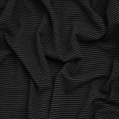 Polyester and Rayon Textured Double Knit - Black and Charcoal Ribbed Stripes - Deadstock