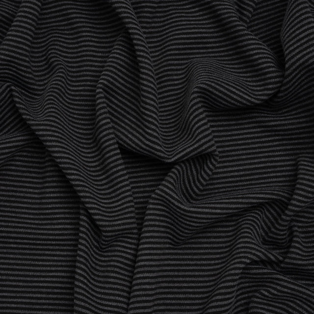 Polyester and Rayon Textured Double Knit - Black and Charcoal Ribbed Stripes - Deadstock