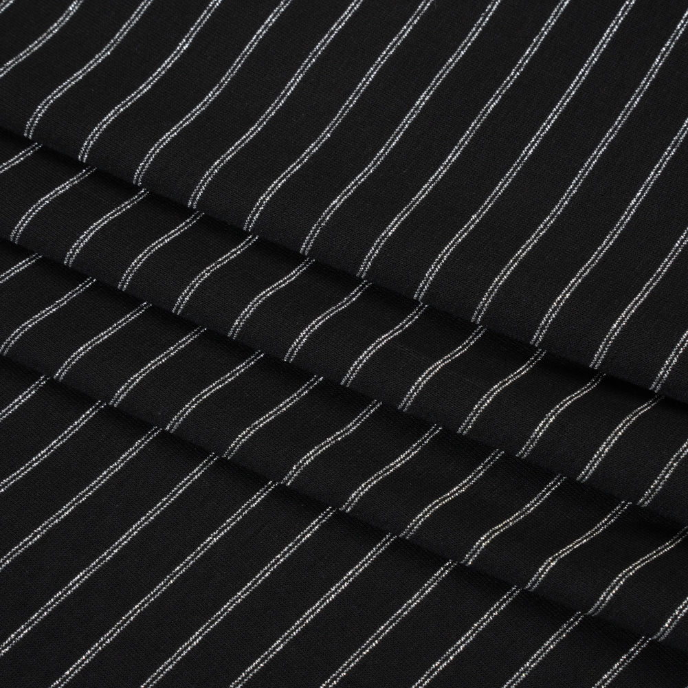 Stretch Rayon Jersey - Black and Metallic Silver Stripes - Deadstock