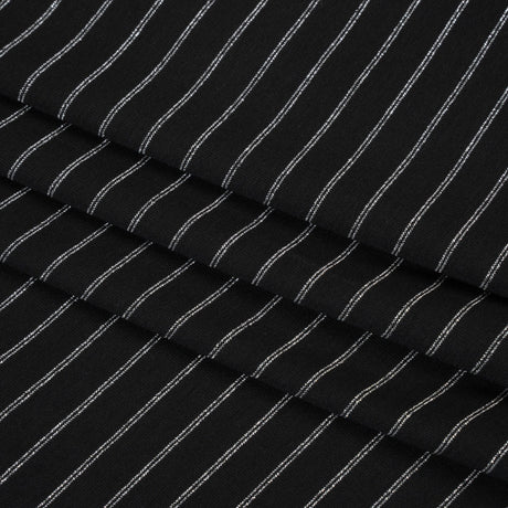 Stretch Rayon Jersey - Black and Metallic Silver Stripes - Deadstock