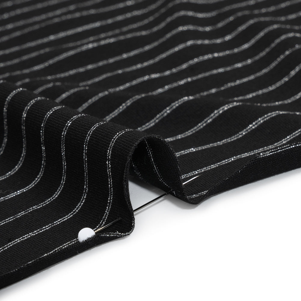 Stretch Rayon Jersey - Black and Metallic Silver Stripes - Deadstock