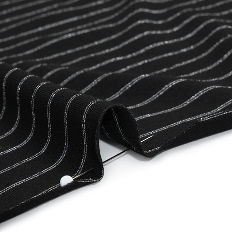 Stretch Rayon Jersey - Black and Metallic Silver Stripes - Deadstock