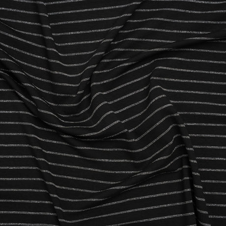 Stretch Rayon Jersey - Black and Metallic Silver Stripes - Deadstock