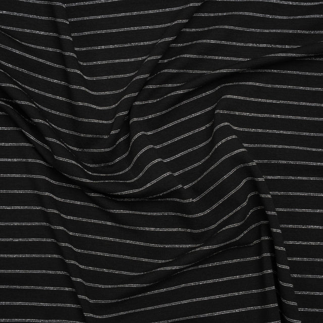 Stretch Rayon Jersey - Black and Metallic Silver Stripes - Deadstock