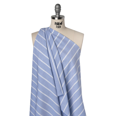 Cotton Oxford Shirting - Light Blue and White Wide Stripes - Designer Deadstock