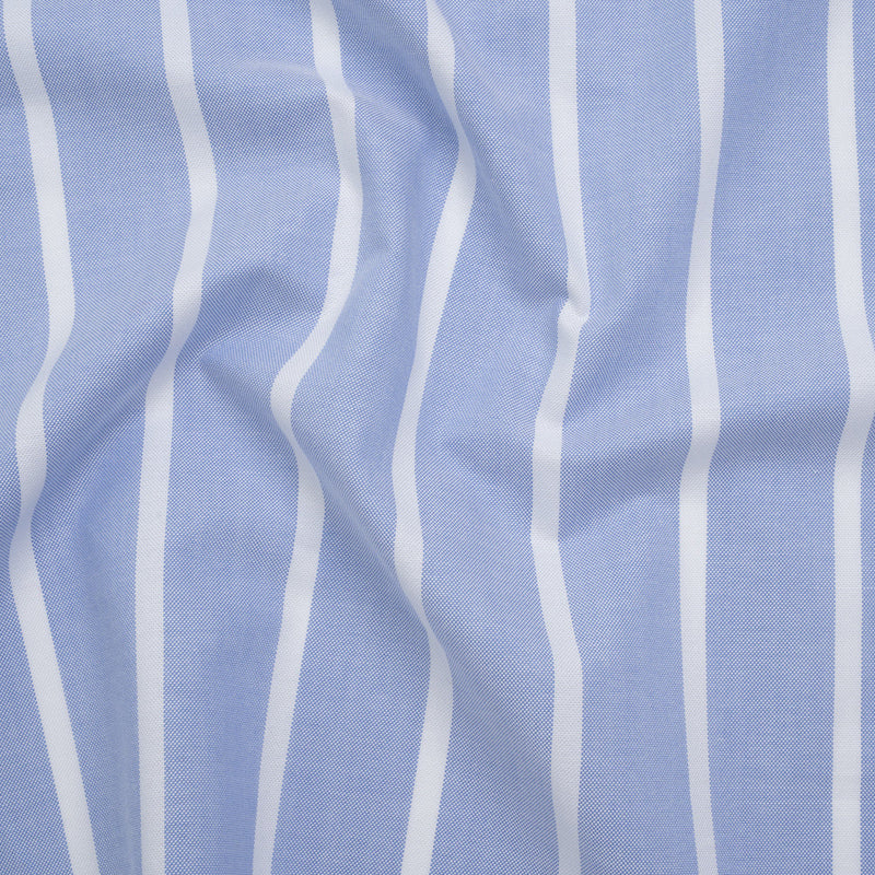 Cotton Oxford Shirting - Light Blue and White Wide Stripes - Designer Deadstock