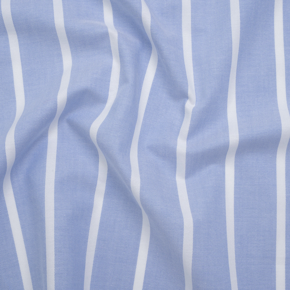 Cotton Oxford Shirting - Light Blue and White Wide Stripes - Designer Deadstock