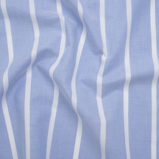 Cotton Oxford Shirting - Light Blue and White Wide Stripes - Designer Deadstock