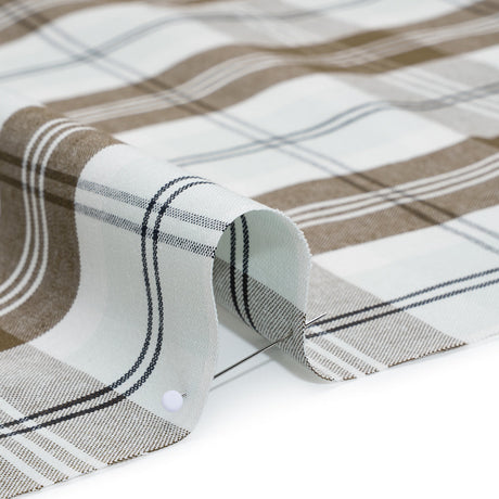 Cotton Oxford Shirting - Palest Aqua, Brown and Black Plaid - Designer Deadstock
