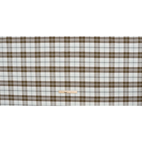 Cotton Oxford Shirting - Palest Aqua, Brown and Black Plaid - Designer Deadstock