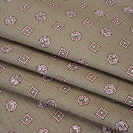 Cotton Oxford Shirting Print - Warm Gray, Baby Pink and White Medallions and Squares - Deadstock