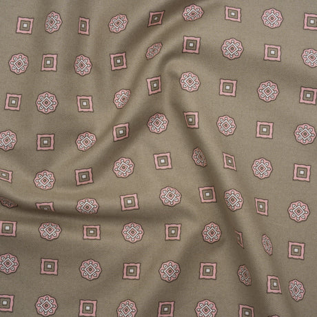Cotton Oxford Shirting Print - Warm Gray, Baby Pink and White Medallions and Squares - Deadstock