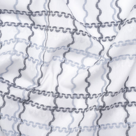 Cotton Jacquard Shirting - Charcoal, Pale Blue and White Wavy Lines Plaid - Deadstock