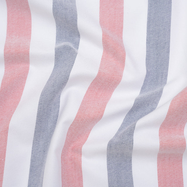 Cotton Oxford Shirting - Red, Midnight Blue and White Awning Stripes - Deadstock