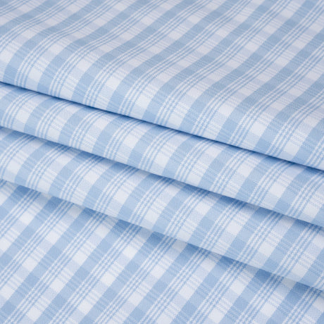 Cotton Oxford Shirting - Baby Blue and White Plaid - Deadstock