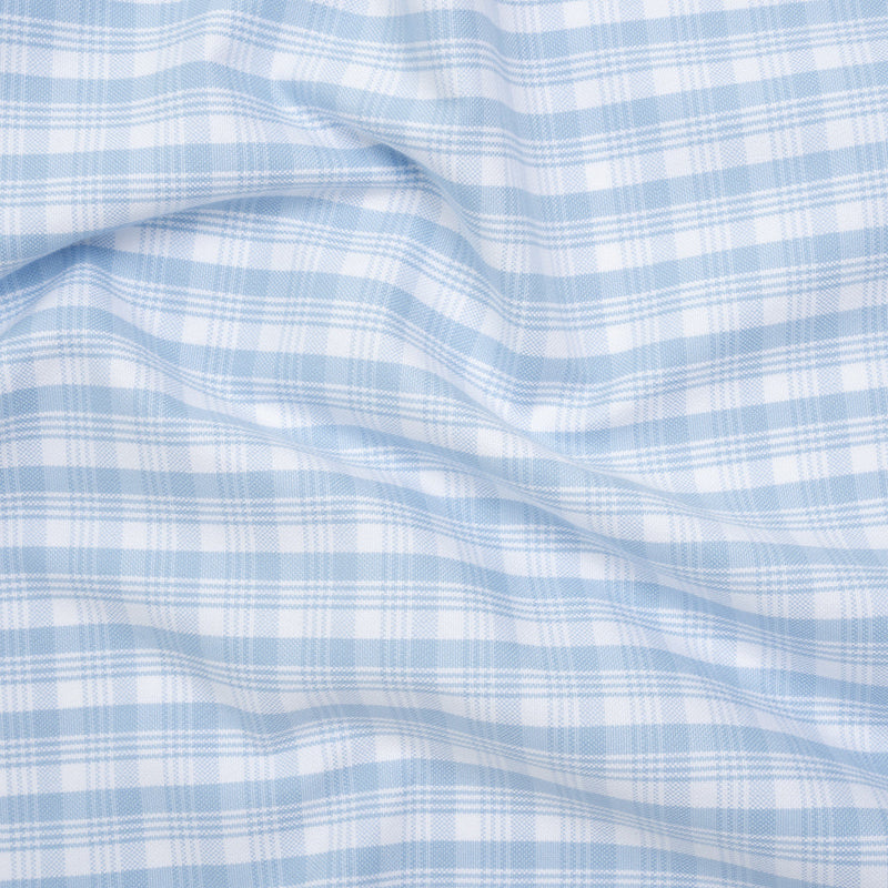 Cotton Oxford Shirting - Baby Blue and White Plaid - Deadstock