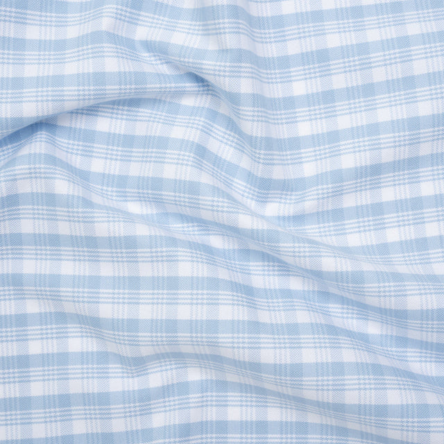 Cotton Oxford Shirting - Baby Blue and White Plaid - Deadstock
