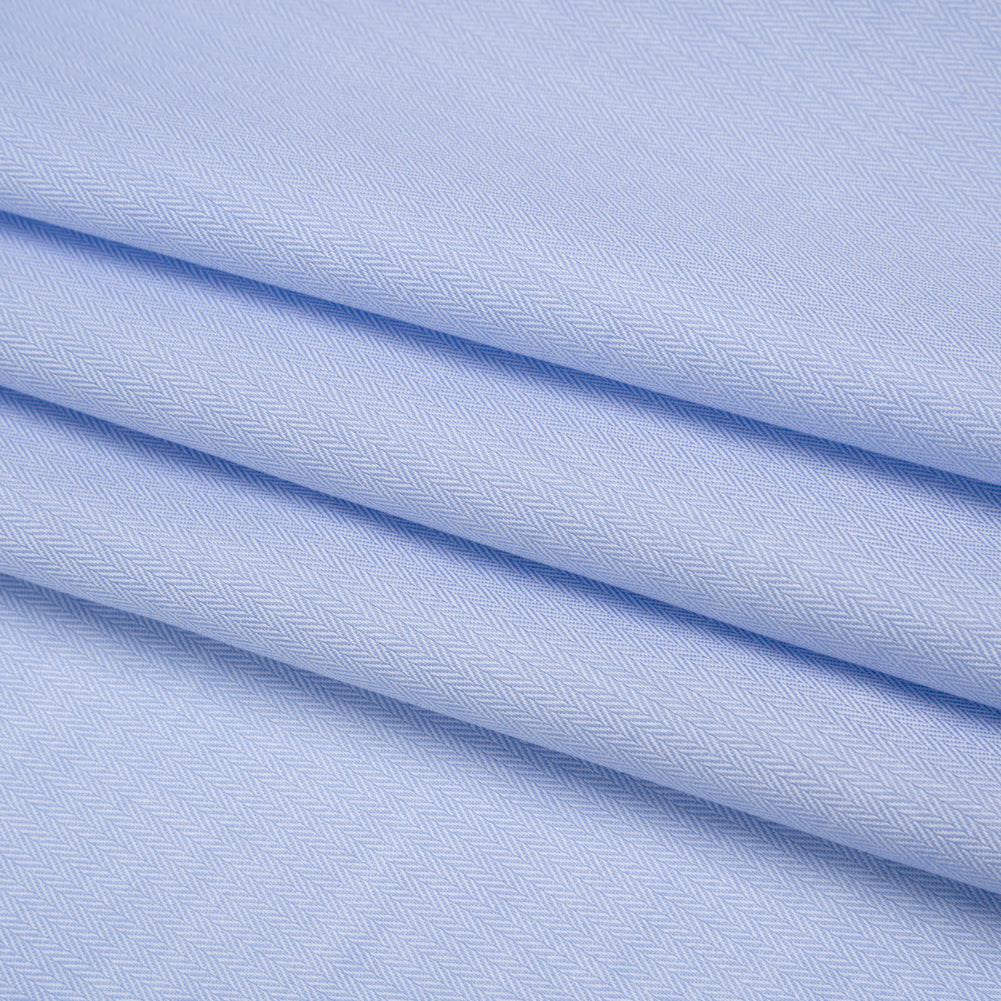 Cotton Twill Shirting - Light Blue and White Narrow Herringbone - Deadstock