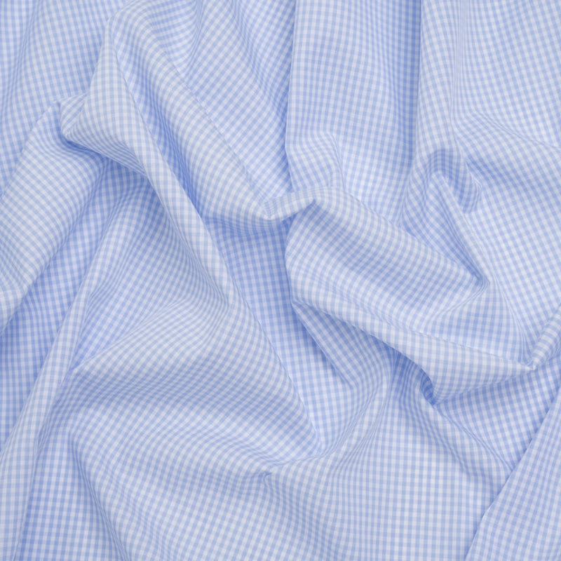 Cotton Gingham Shirting - Baby Blue and White Checks - Deadstock
