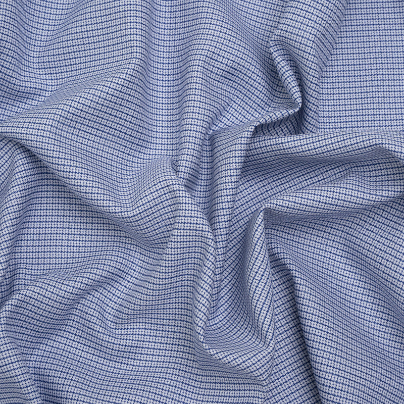 Cotton Oxford Shirting - Bright Blue and White Little Checks - Deadstock