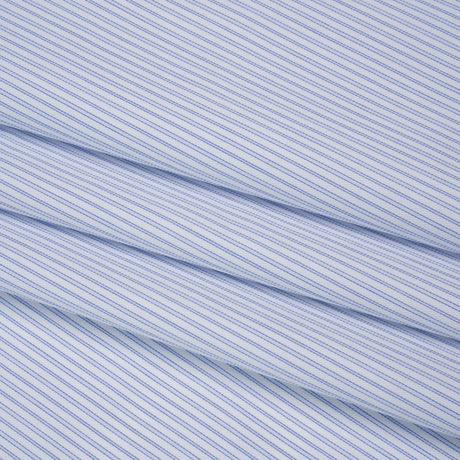 Cotton Twill Shirting - Light Blue, Cobalt and White Lined Stripes - Deadstock