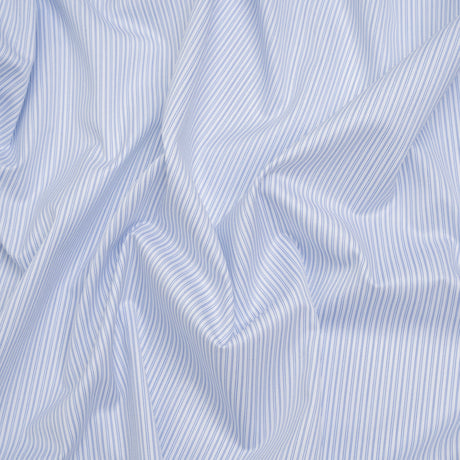 Cotton Twill Shirting - Light Blue, Cobalt and White Lined Stripes - Deadstock