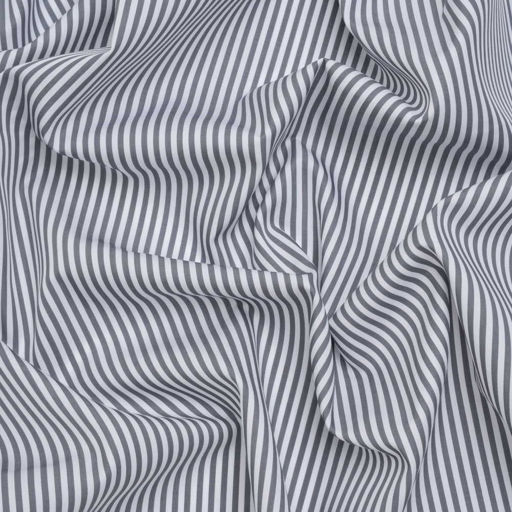 Cotton Twill Shirting - Gray and White Candy Stripes - Deadstock