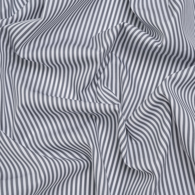 Cotton Twill Shirting - Gray and White Candy Stripes - Deadstock