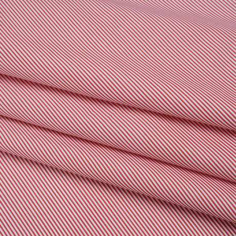 Cotton Poplin Shirting - Red and White Narrow Candy Stripes - Deadstock
