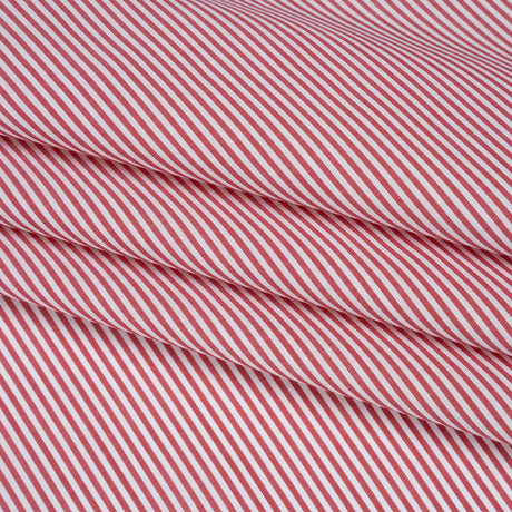 Cotton Poplin Shirting - Red and White Candy Stripes - Deadstock