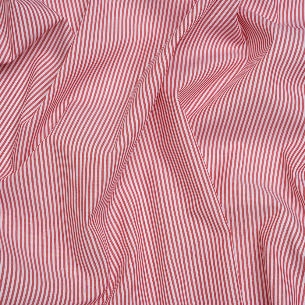 Cotton Poplin Shirting - Red and White Candy Stripes - Deadstock