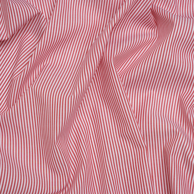 Cotton Poplin Shirting - Red and White Candy Stripes - Deadstock