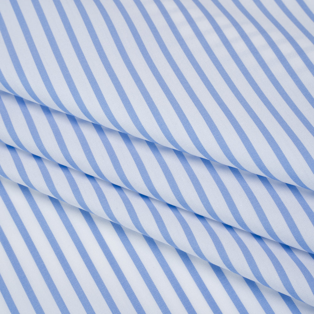 Cotton Shirting - Airy Blue and White Stripes - Designer Deadstock