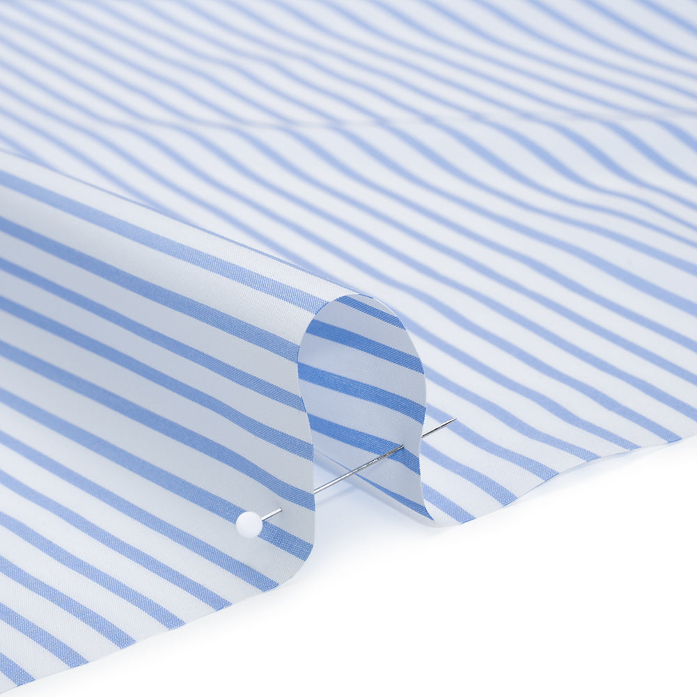 Cotton Shirting - Airy Blue and White Stripes - Designer Deadstock