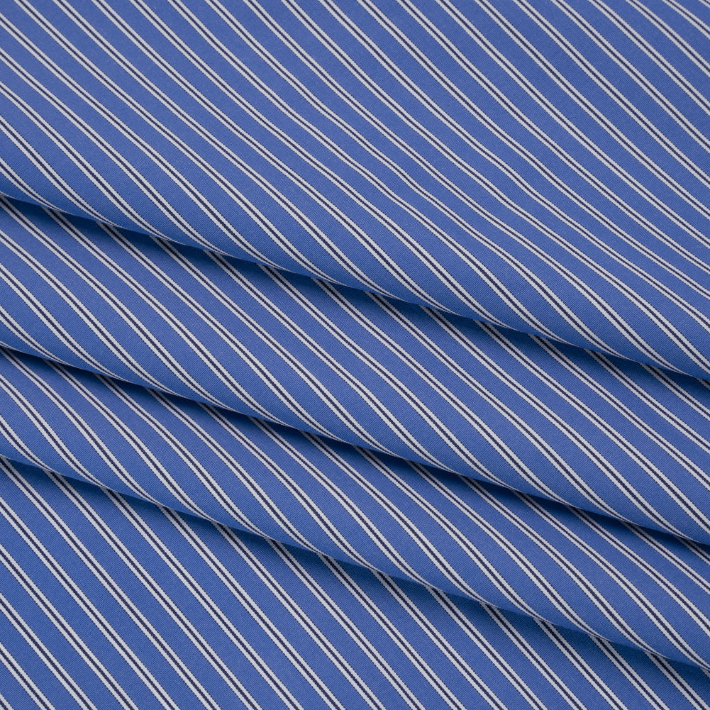 Cotton Poplin - Blue Jasper, Black and White Stripes - Deadstock